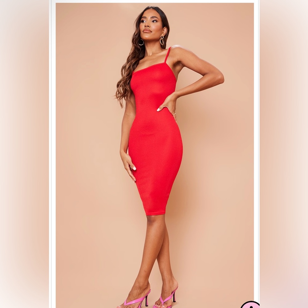 Red strappy PLT Midi Dress. Size 8.